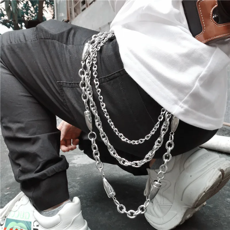 3 warstwy Punk długie metalowe pasek portfela łańcuch spodnie hipsterskie spodnie Jean brelok kolor srebrny zacisk okrągły brelok HipHop biżuteria — zdjęcie 6