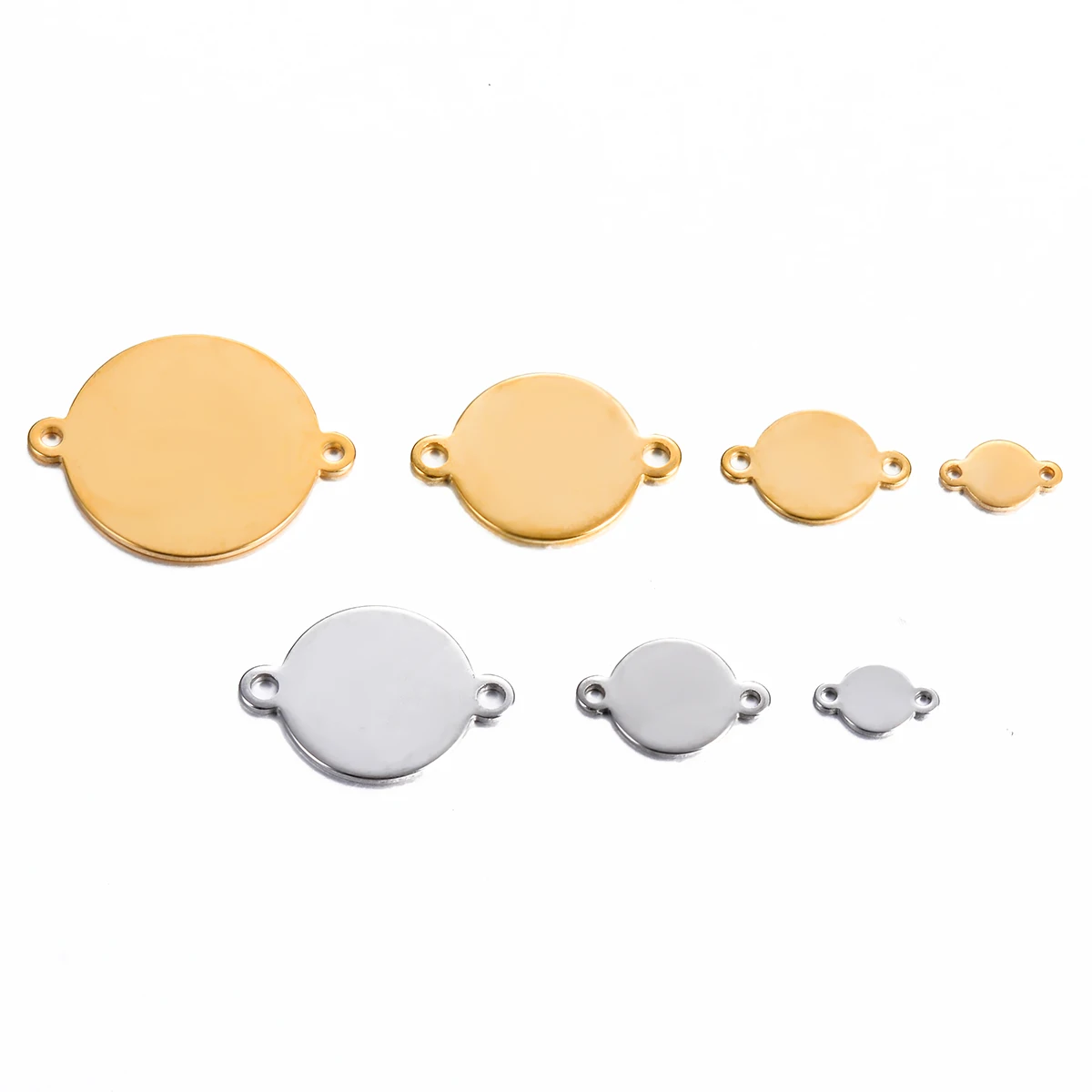 20Pcs Steel Gold Color Stainless Steel Round Blank Stamping Tags with Two Loops For Necklace Bracelet DIY Jewelry Making