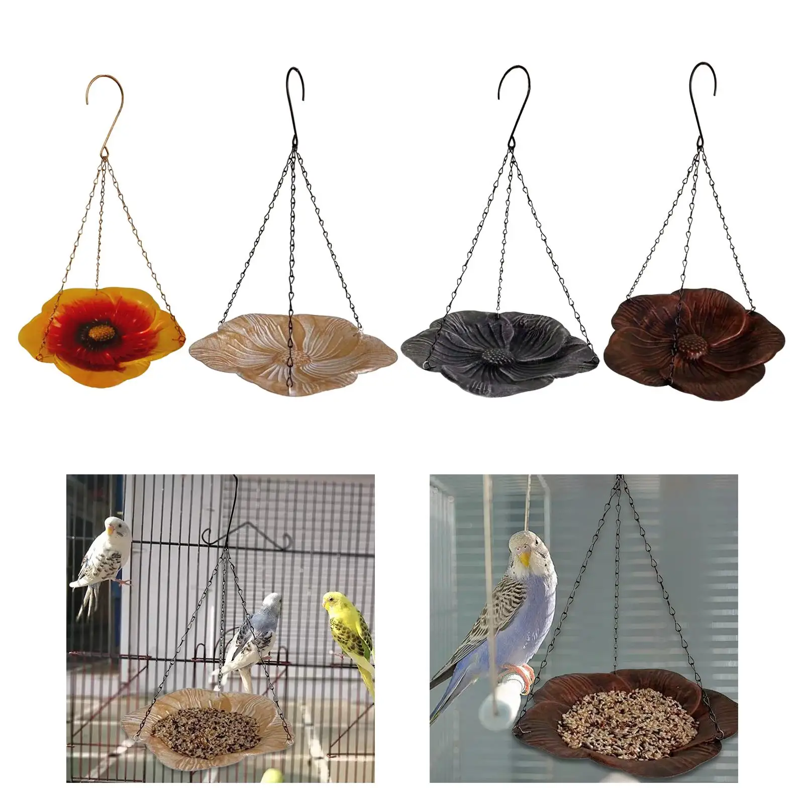 Outdoor Hanging Bird Feeder Iron Bird Bath, Sturdy Garden Decoration,Bird Food Bowl for Patio Lawn Outside Backyard Porch