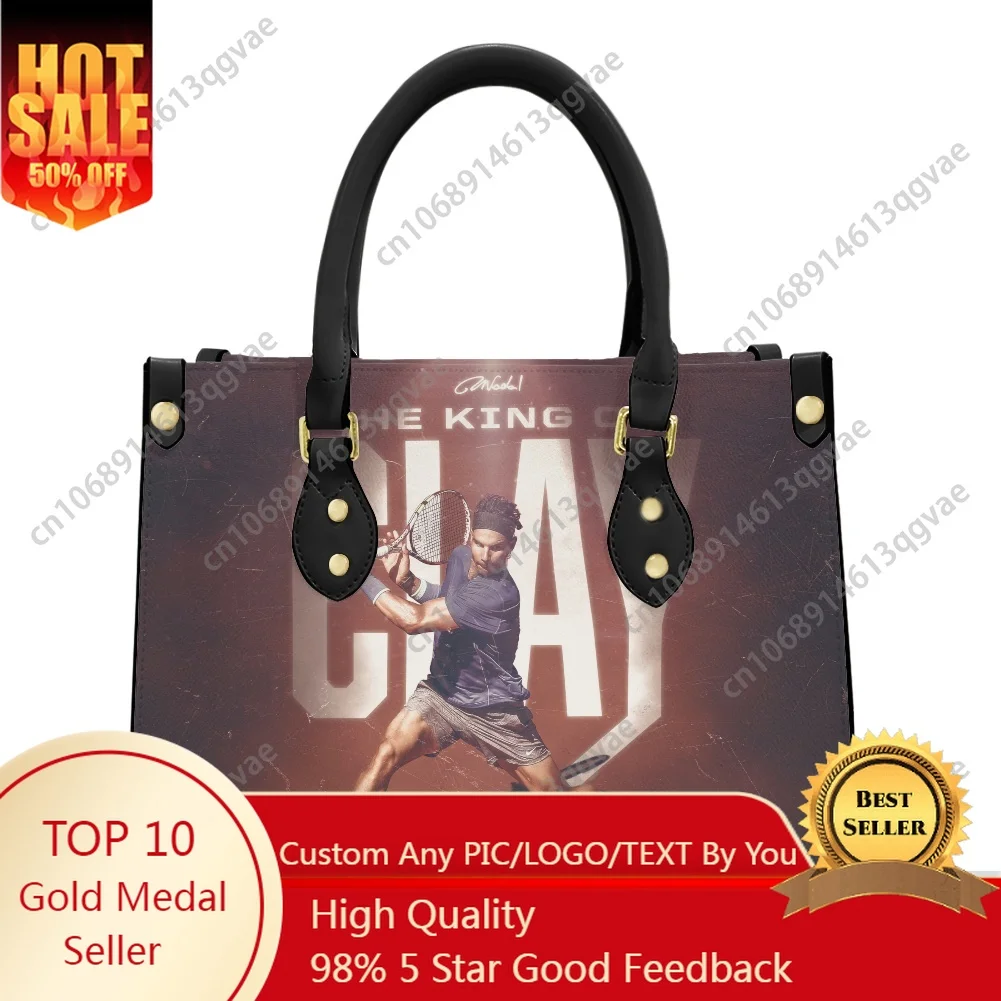 

Rafael Nadal Tennis Player Tote Bag Purse Womens Mens Personalized Text Image PU Leather Handbag Business Shopping Gift Bags