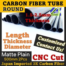 500mm 2pcs Thickness 1.5-2.0MM Carbon Fiber Tube for RC Drones UAV Parts, OD 15mm 23mm 25mm 32mm 35mm 38mm Carbon Tube 3K