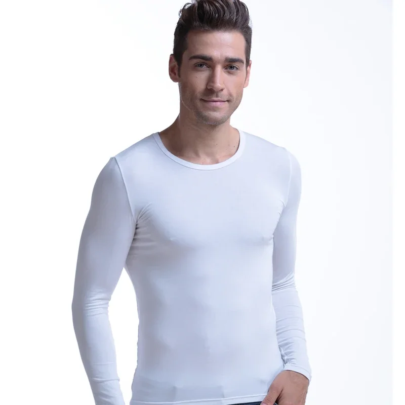 1pc Autumn and winter tight thin thermal underwear Modal men's round neck long sleeve autumn coat single breathable base coat