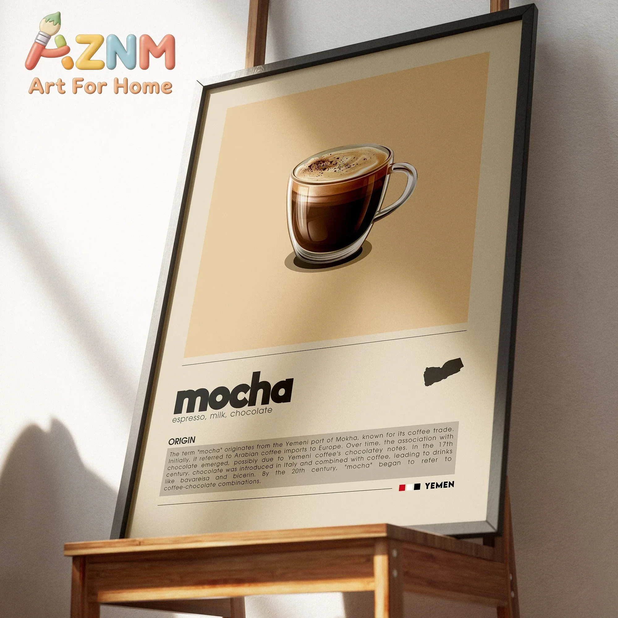 AZNM Retro Coffee Type Canvas Wall Art Latte Espresso Cappuccino Poster Vintage Kitchen Cafe Dining Room Decor Unframed Canvas A