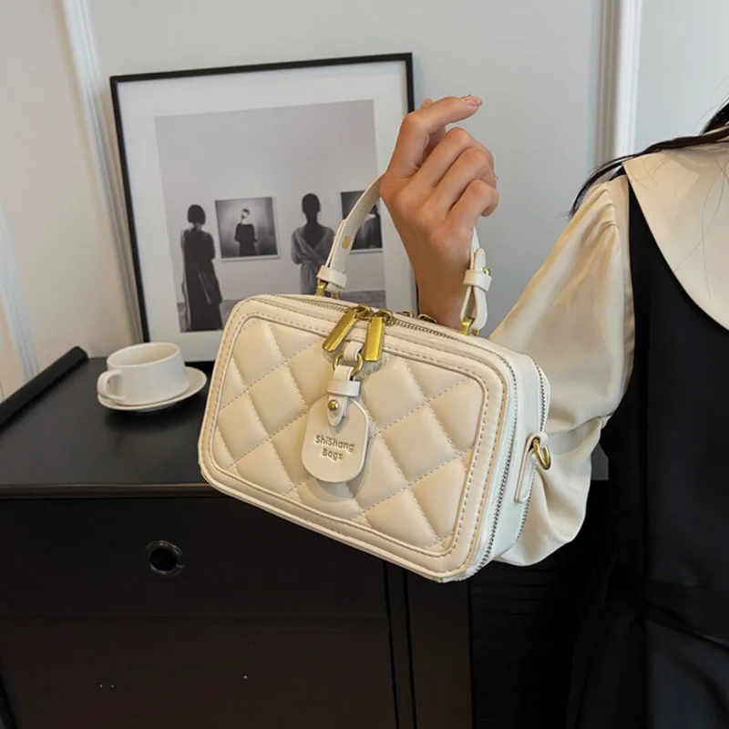 Luxury Design Argyle Box Bag For Women French Fashion Square Texture Handbags Casual Versatile Solid Color Female Crossbody Bags