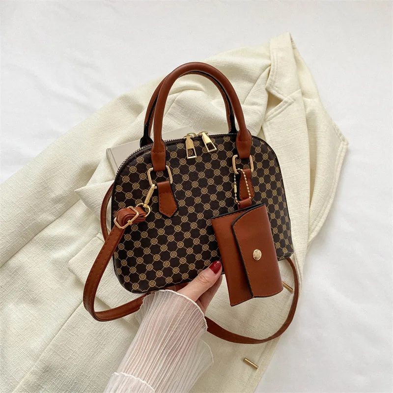 Luxury Shell Bag Fashion Women\'s Handbag Korean Style Shoulder Bag Plaid Print Crossbody Bag Shell Shape Wallet Card Bag