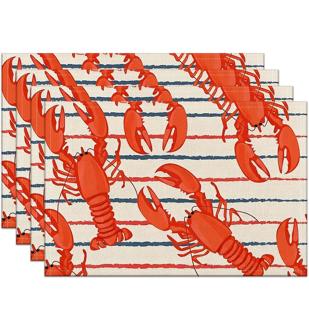 Striped Red Lobster Placemats Coastal Table Decor Vintage Stripe Tray Display Seafood Party Dining Table Gift