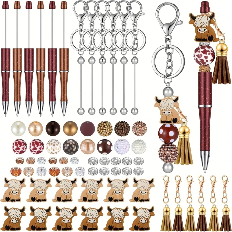 74Pcs Beadable Ballpoint Pen and Beading Keychain Set for Student Teacher Graduation Present, Birthday Christmas Supply