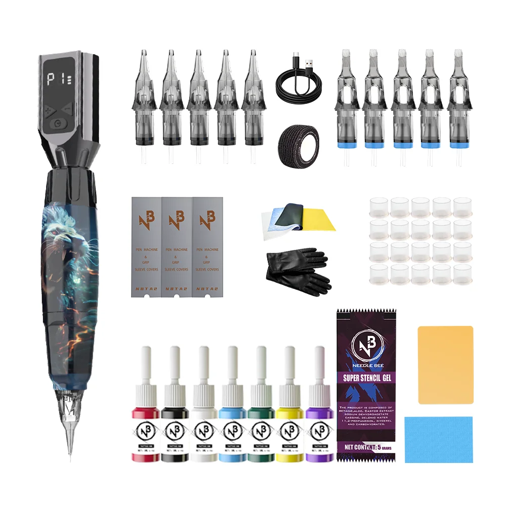 

GOLDPLUME Professional Complete Tattoo Kit 1100mAh USB Charging Tattoo Power Bank 10PCS Tattoo Cartridge Needles 7PCS 5ml Tattoo Pigment Full Tattoo Accessories Set.