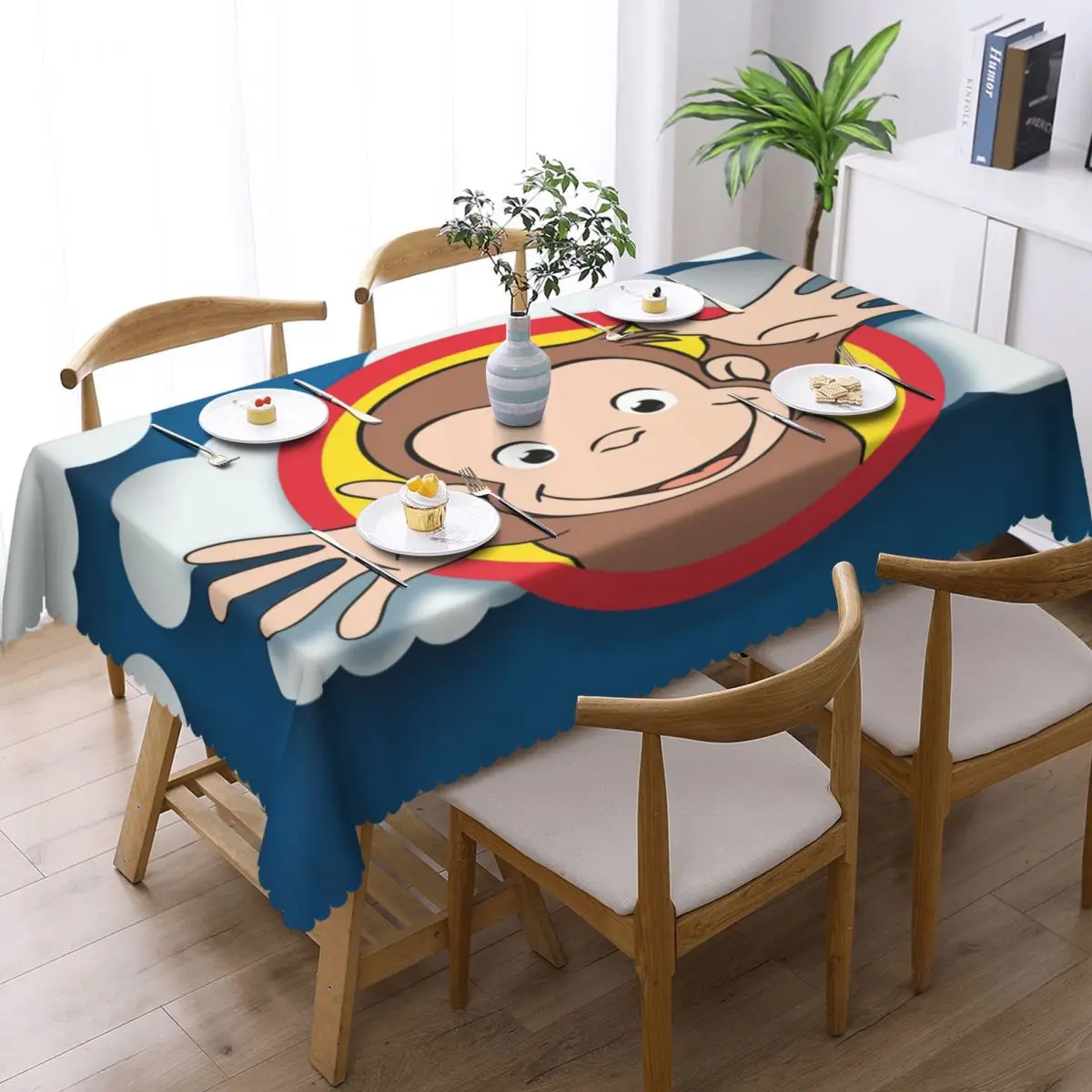 Customized Curious George Tablecloth Rectangular Waterproof Monkey Table Cloth Cover for Banquet