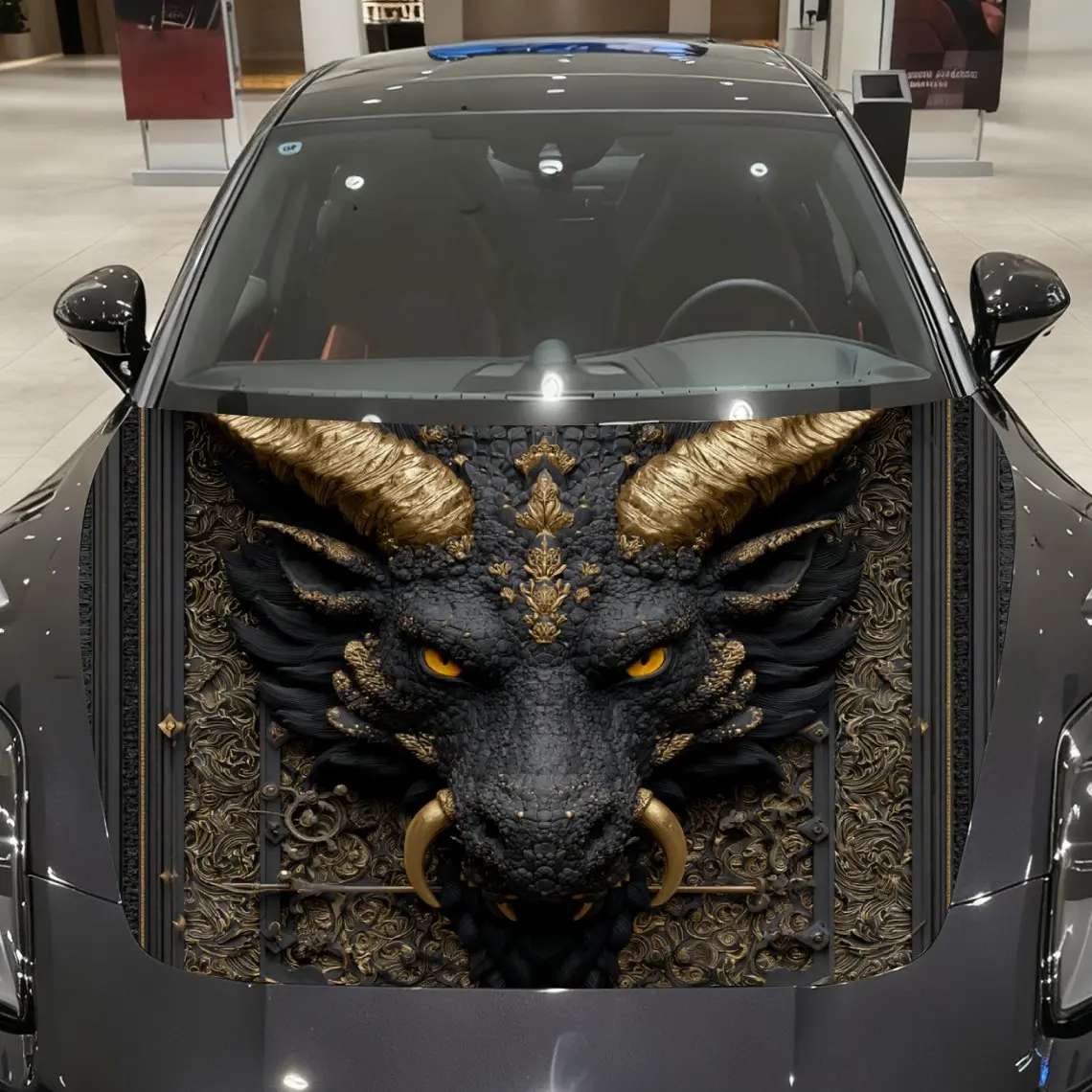 

Black Dragon Totem Car Hood Decal Sticker - Durable Vinyl Protective Film For Most Vehicles, Scratch-Resistant Automotive Exteri