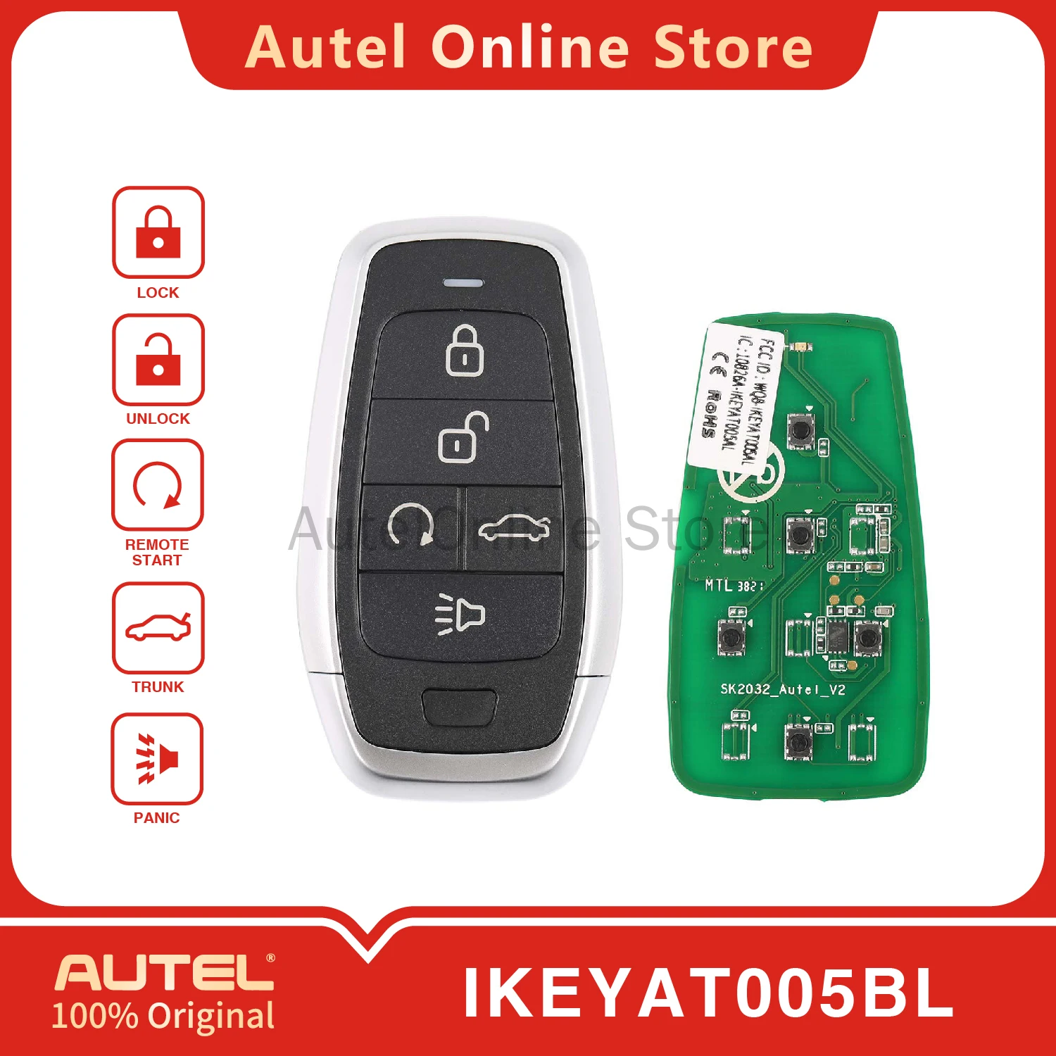 

AUTEL IKEYAT005BL 5-кнопочный универсальный интеллектуальный дистанционный ключ для KM100/IM508/IM608