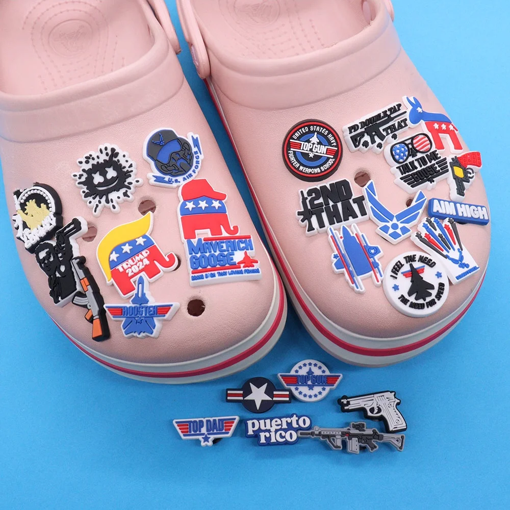 Hot Sale 1pcs PVC Shoe Charms American Style Elephant Fighter Jet PVC Accessories Slippers Decorations For Kids Birthday Present