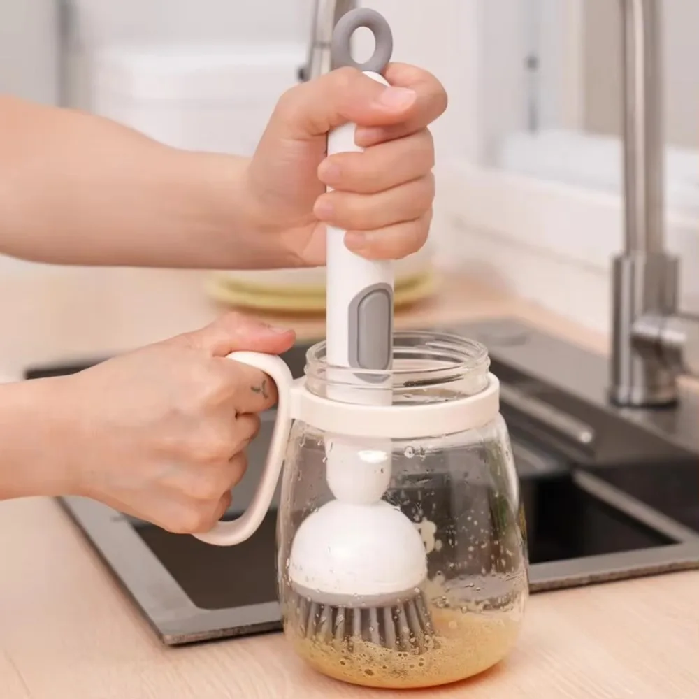 

Plastic Dish Brush Rotatable Hanging Pot Scrubber with Liquid Storage Box Long Handle Kitchen Utensil Brush Pot Cleaning