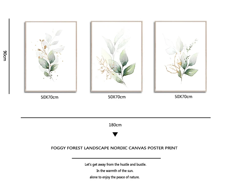 Bohemia Green Leaves Golden Floral Botanical Wall Art Canvas Paintings Poster Print Pictures For Living Room Kitchen Home Decor