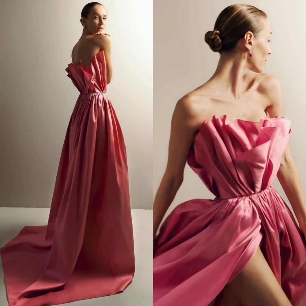 

Sexy Elegant Strapless Ball Gown Floor Length Celebrity Dresses Draped Contoured Taffeta Evening vestido formatura