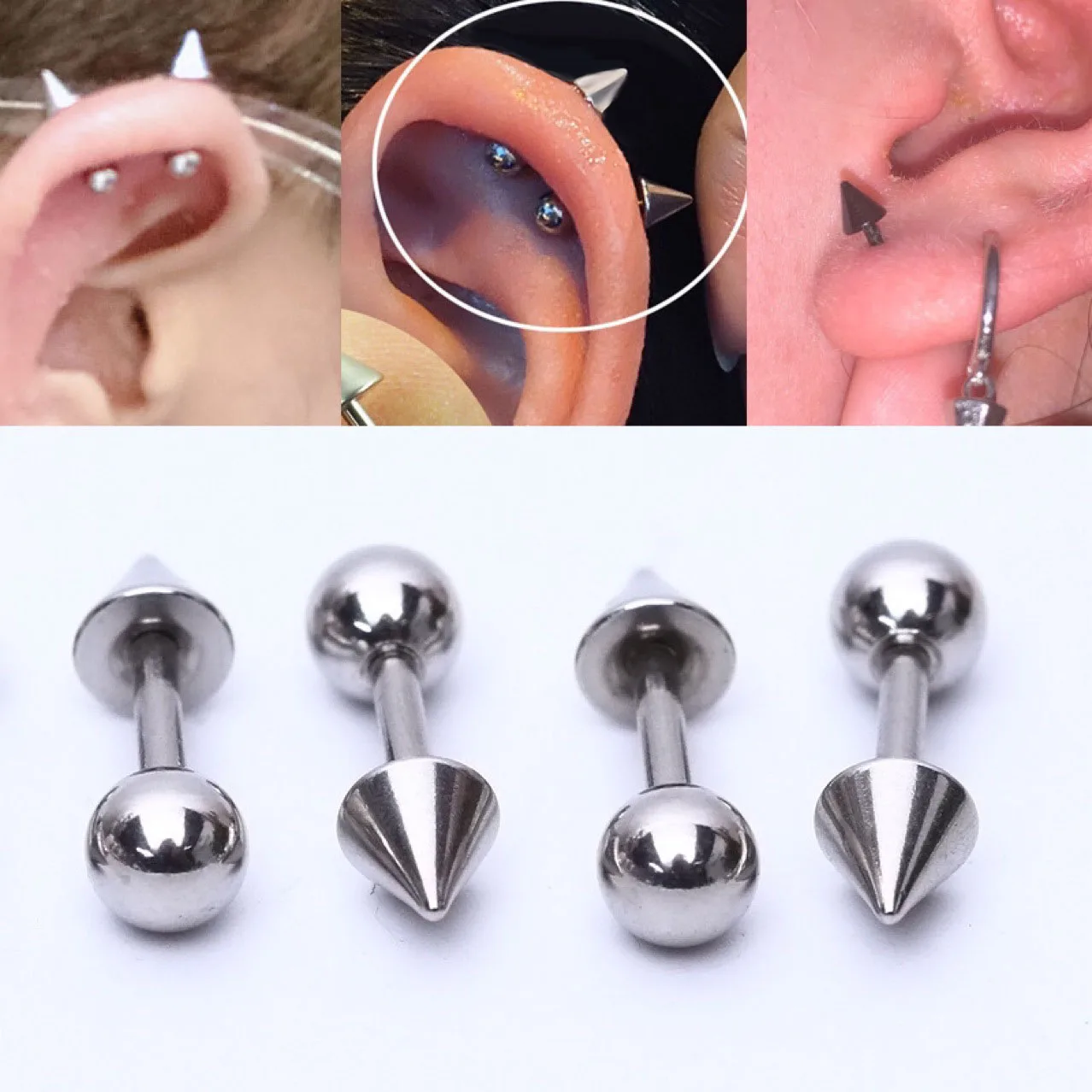 2PC Stainless Steel Stud Earring Ball & Cone Screws Earrings Ear Bone Nail Tragus Cartilage Piercing Body Jewelry For Women Men