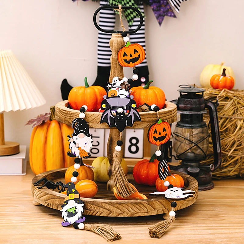 ハロウィーン、ノーム、カボチャ、バット、ゴースト、ハンギングオーナメント、パーティーデコレーションクラフト用の木製ビーズペンダント