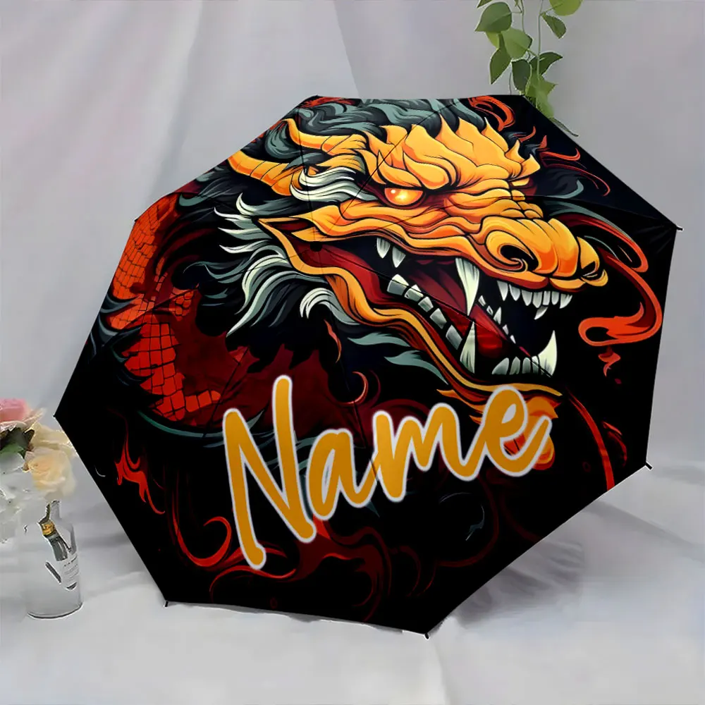 Custom Name Dragon-Inspired Umbrella Design 8 Iron Ribs Folding Umbrella Auto-Open Fashionable Sunshade Deluxe Gift