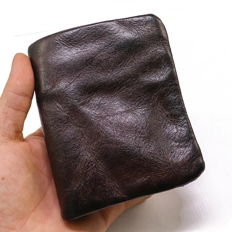 Vegetable Tanned Head Layer Cowhide Purse Men\'s Hand-rubbed Color Genuine Leather Retro Casual Short Billfold