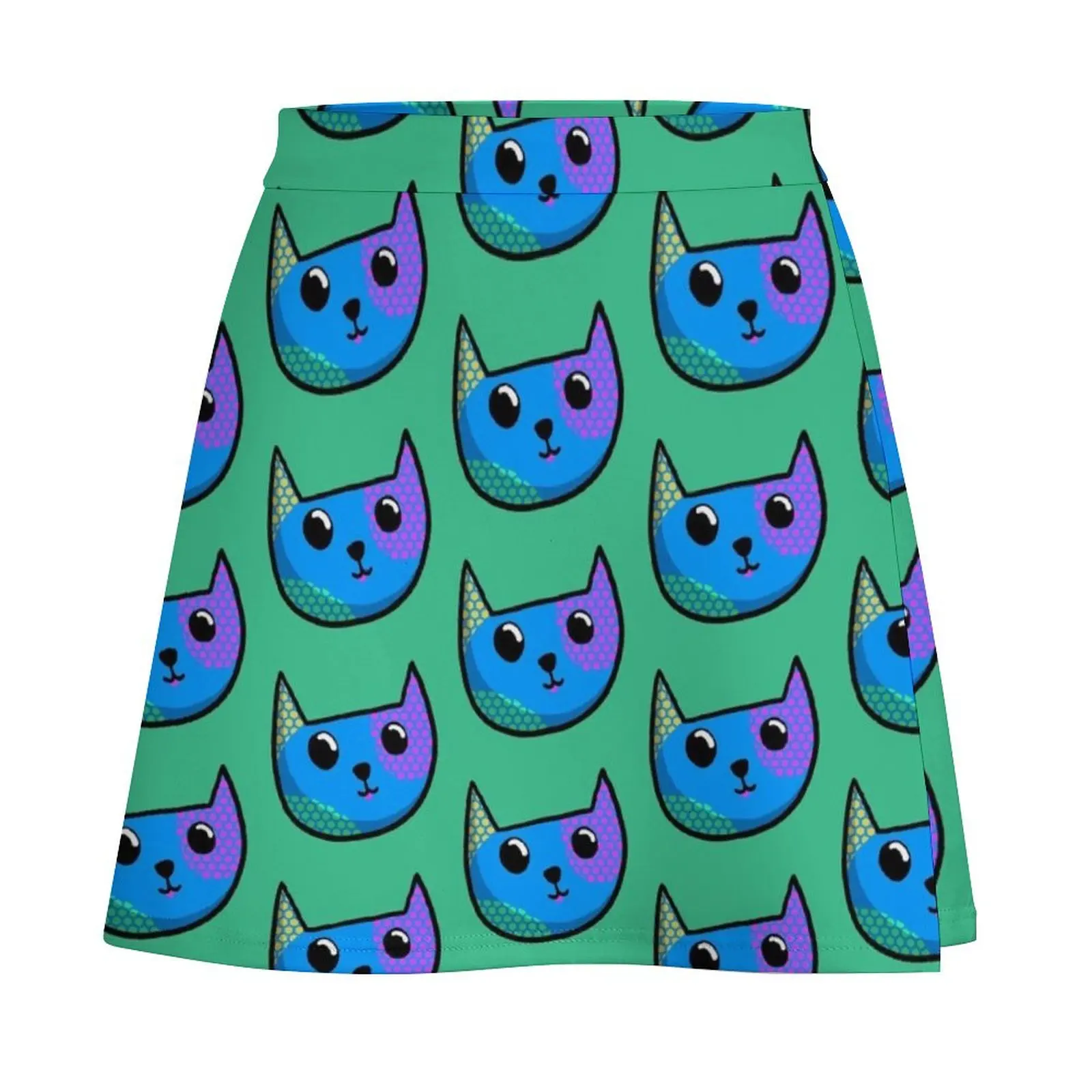 Blue Cat Face Mini Skirt short skirt modest skirts for women Women skirts 90s aesthetic Mini Skirt