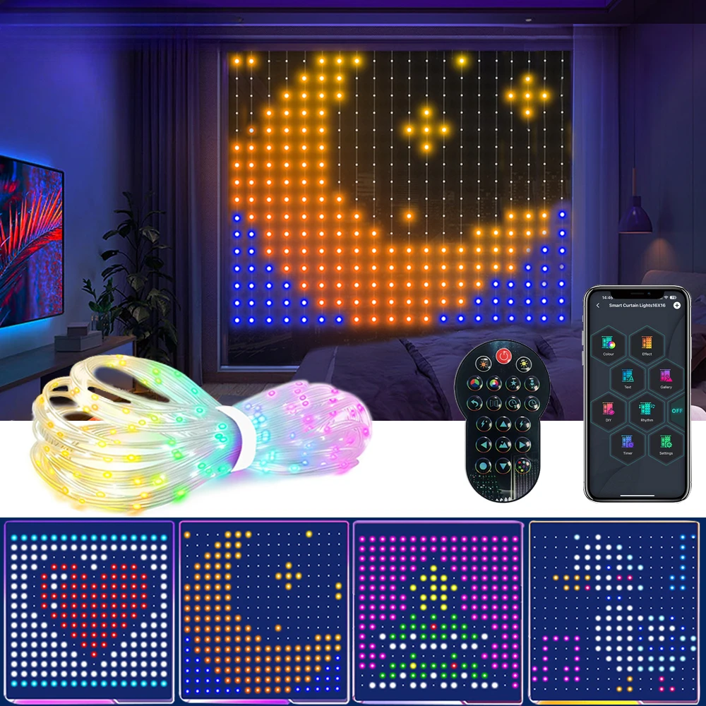 Smart Programmable LED Curtain Light, APP Remote Control, DIY Pixel Art & Animation, Music Reactive, for Garden Party Gift