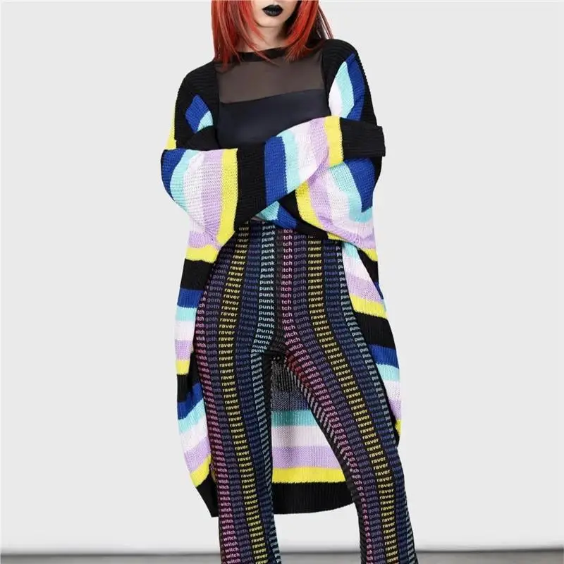 Faionable Cardigan aperto lavorato a maglia a righe Capispalla allentato lungo loween Cardigan Nuovo abbigliamento donna Autunno 2025