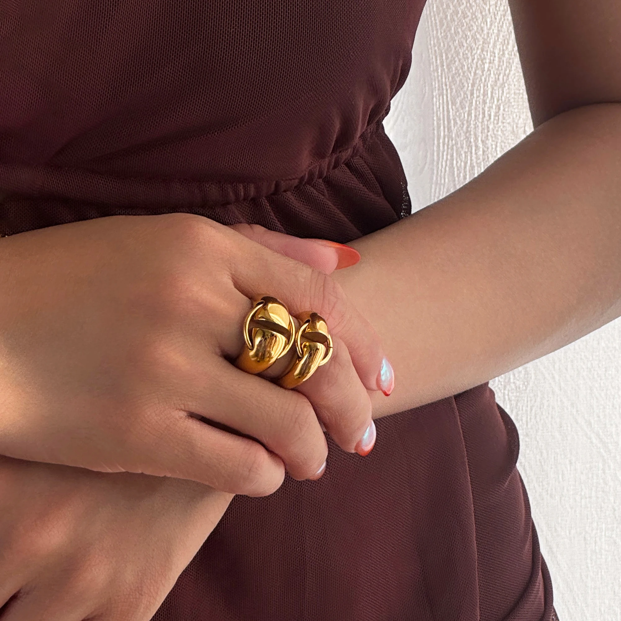 DASEIN New Nordic Circle Geometric Ring 18k PVD Gold Plated Stainless Steel Lady Vacation Style Designer Daily Charm Jewelry