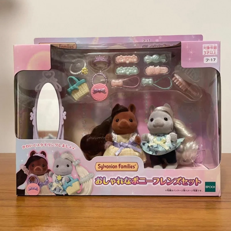 Oryginalny zestaw Sylvanian Families Pony Sisters do salonu fryzjerskiego, dekoracja na biurko, zabawka kolekcjonerska, prezent urodzinowy - dostępny od ręki.