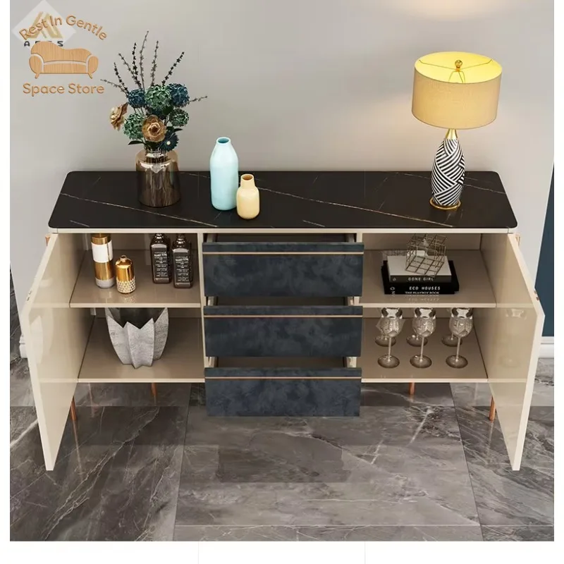 Hot Sale Nordic Style Light Luxury Living Room Cabinet Slate Top Dressing Table Gold Stainless Steel Legs Buffet Table