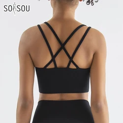 SOISOU-Sujetador deportivo de nailon para mujer, ropa interior Sexy con espalda cruzada elástica, para Yoga, gimnasio y Fitness