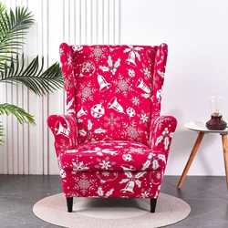 Wing Chair Cover Stretch Printed Wingback Chair Slipcover for Living Room Bedroom Christmas New Year Armchair Covers Back Chair