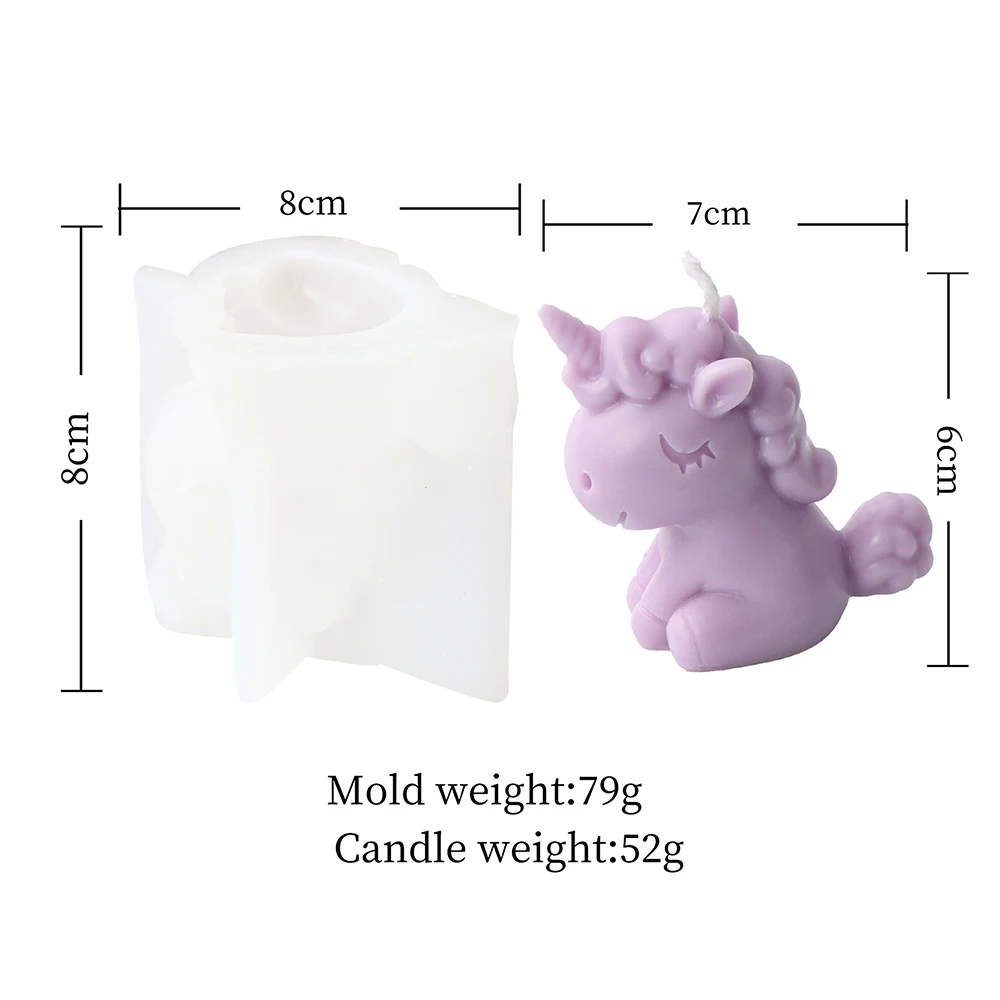 3D Cartoon Unicorn Animals Candle Molds Silicone Home Decor Epoxy Resin Candle Molds Candle Making Plaster Polymer Clay Molds