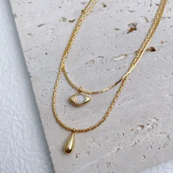 Titanium With 18K Layered Chian Shell Eye Pendant Necklace Women Jewelry Punk Designer Runway Rare Gown Boho Japan Korean
