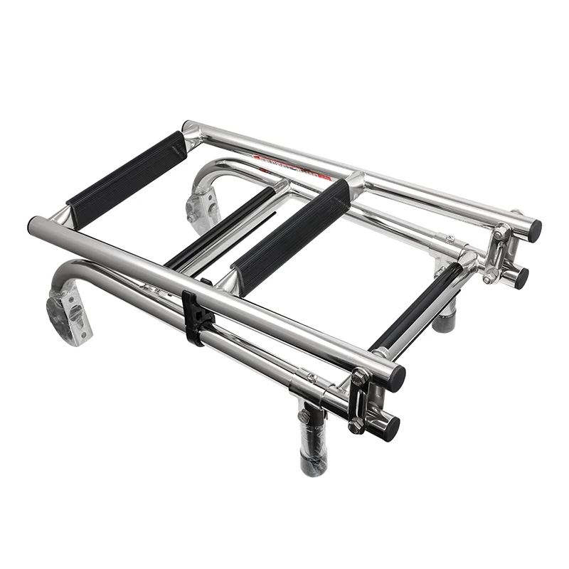 

Folding Stainless Steel Boat Ladder 4 Step Pontoon 2+2 Step Portable Transom Mount Marine Stepladder