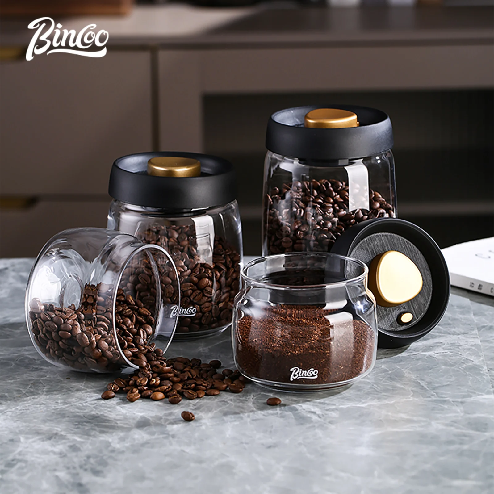 

BINCOO Vacuum Sealed Jar Tank Coffee Bean Storage Bottle Kitchen Food Grain Tea Glass Jar Fresh Storage Jar Kitchen Accessories