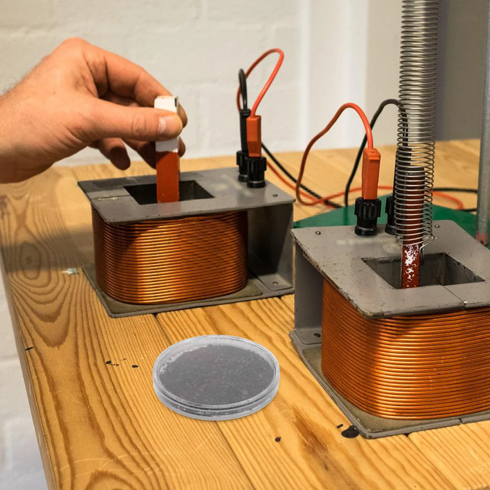 Demostrador de campo magnético, polvo de hierro, caja de plástico transparente, experimento científico para el aula, Kit de electromagnetismo, hierro, 1 Uds.