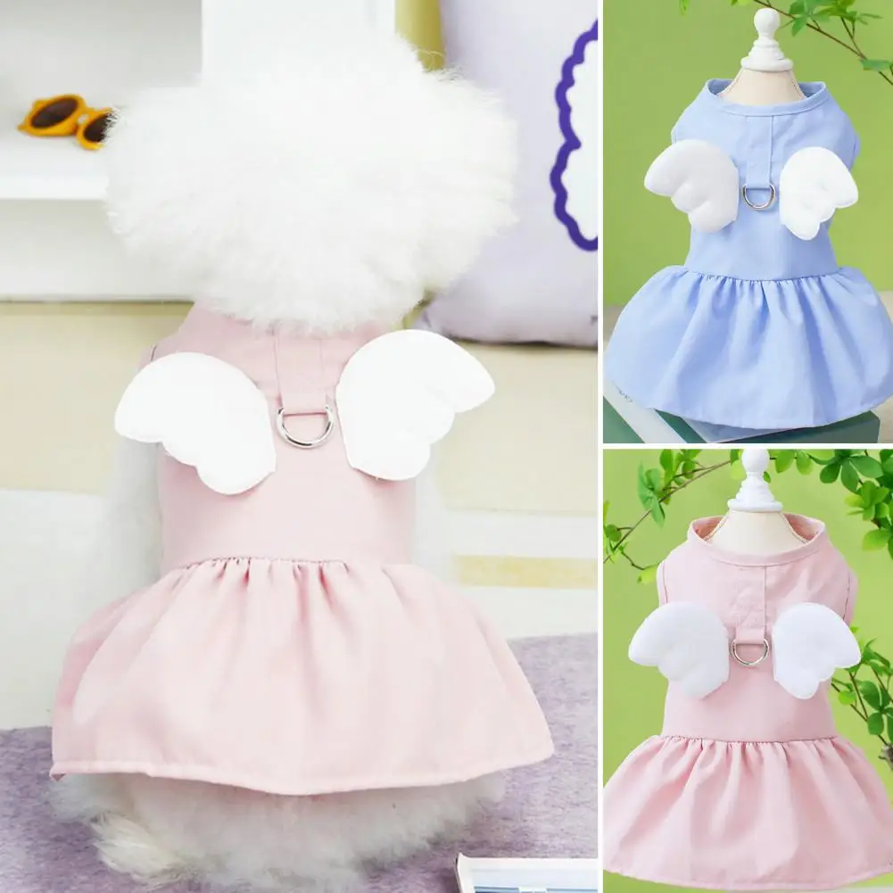 Stylish Dog Dress Soft Texture Sleeveless Cotton Pet Dog Puppy Angel Wings Princess Dress  Puppy Dress Decorative