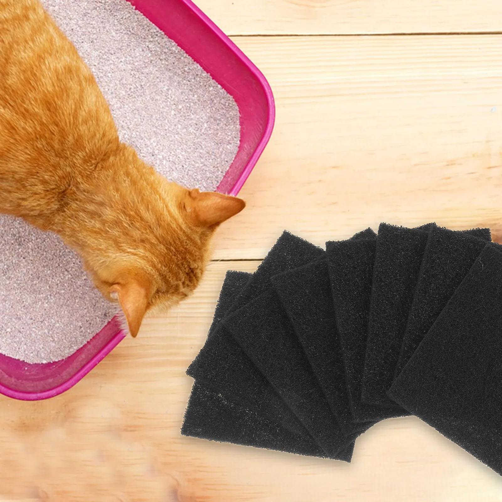 8Pcs Activated Carbon Filter Pads Kitchen Compost Bin Odors Control Cat Litter Box Charcoal Deodorizer Replacement