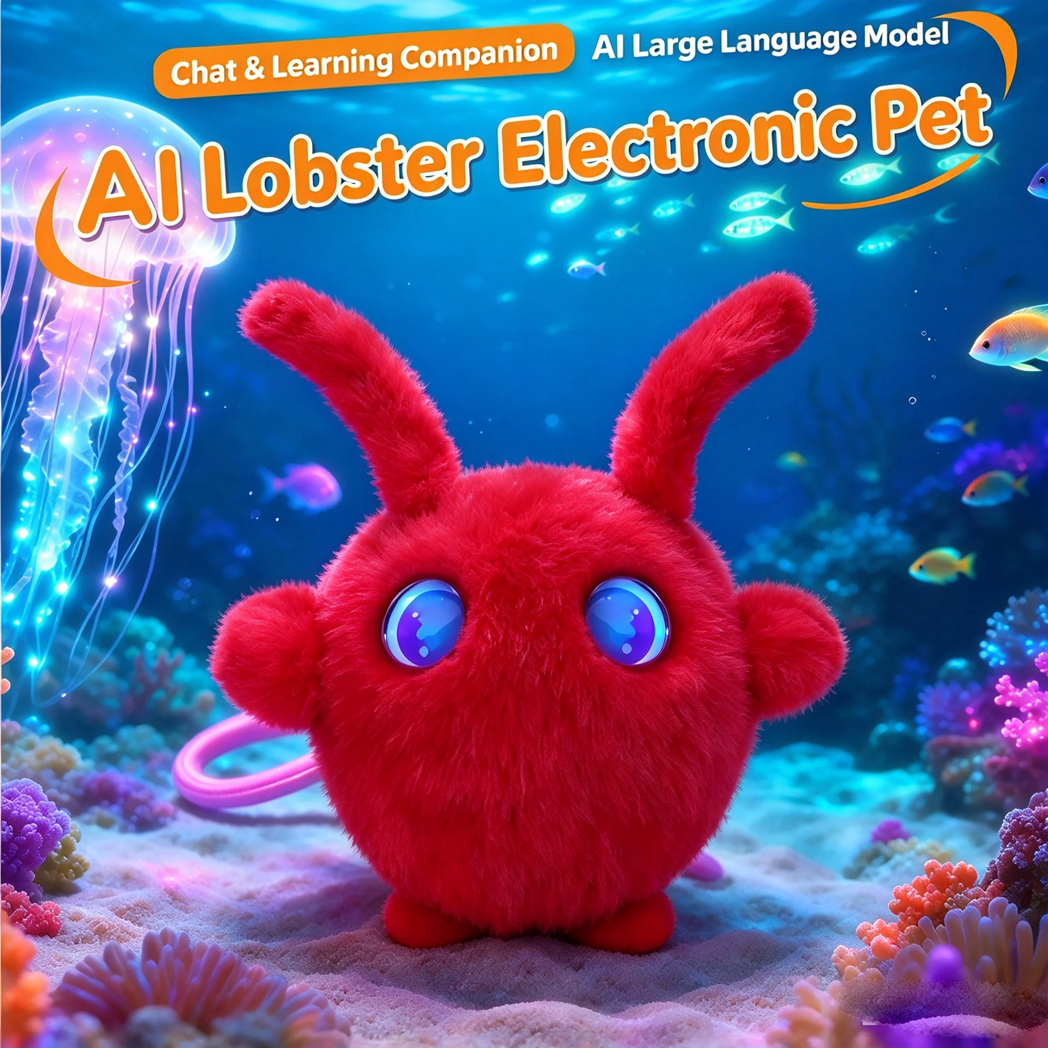AI Lobster Electronic Pet, Smart AI Talking Plush Toy with Animated Blinking Eyes, Kids Interactive Early Education Companion Gi
