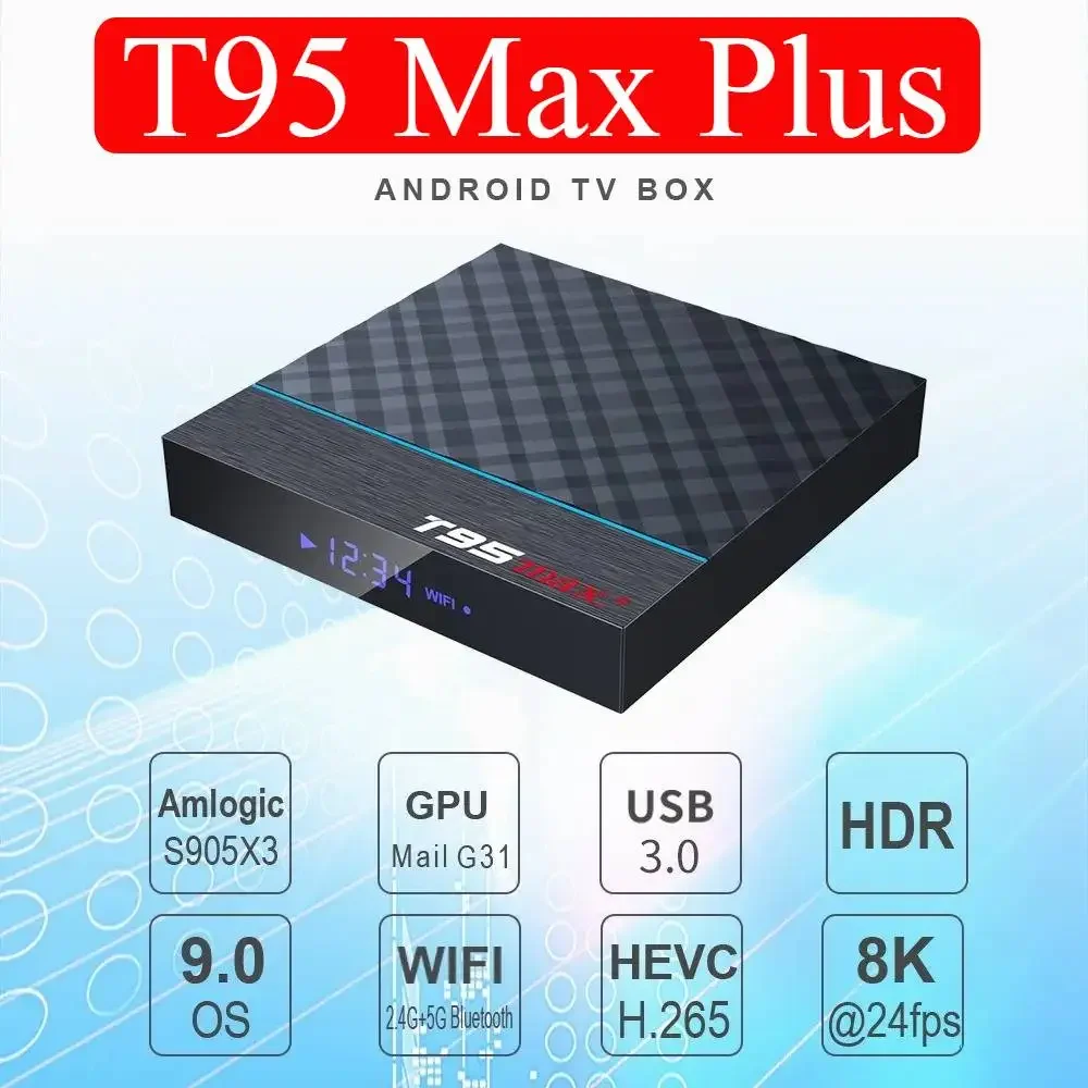 

T95 Max + Smart Tv Box Android 9.0 Amlogic S905X3 8K 2.4G 5G Wifi TV Box Set Top Box Media Player Support for Emuelec Games Kit
