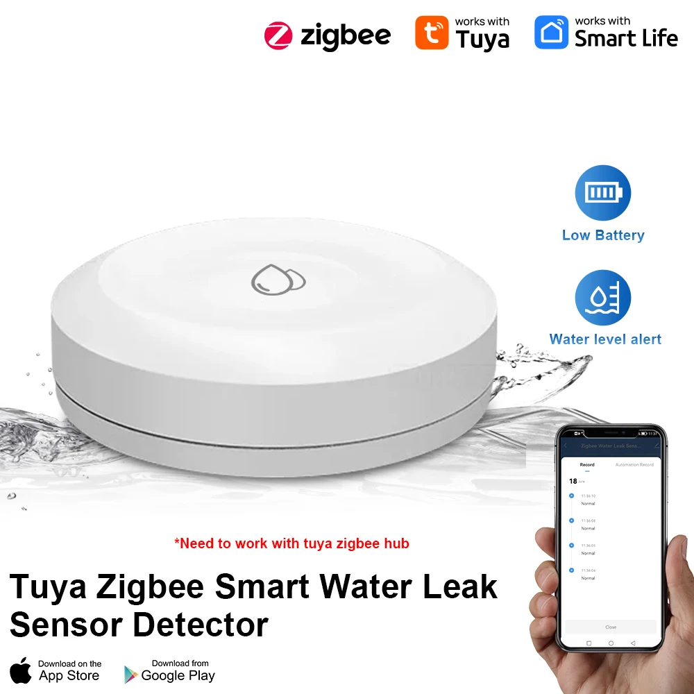 Tuya Zigbee Water Sensor Flood Water Leakage Detector App Remote Monitoring Support Home Assistant