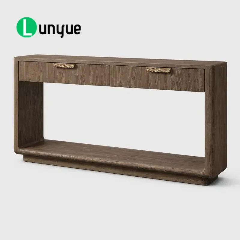 Unique Design Modular Handmade Solid Wood Porch Table with 2 Drawers Soft Closing Function for Villa Interior Layout