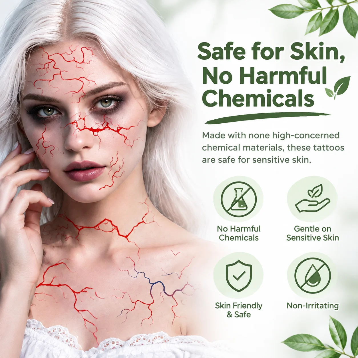 Oversized Temporary Tattoos for Halloween Featuring Lightning And Blood Vessel Designs Waterproof Realistic Face And Body Art