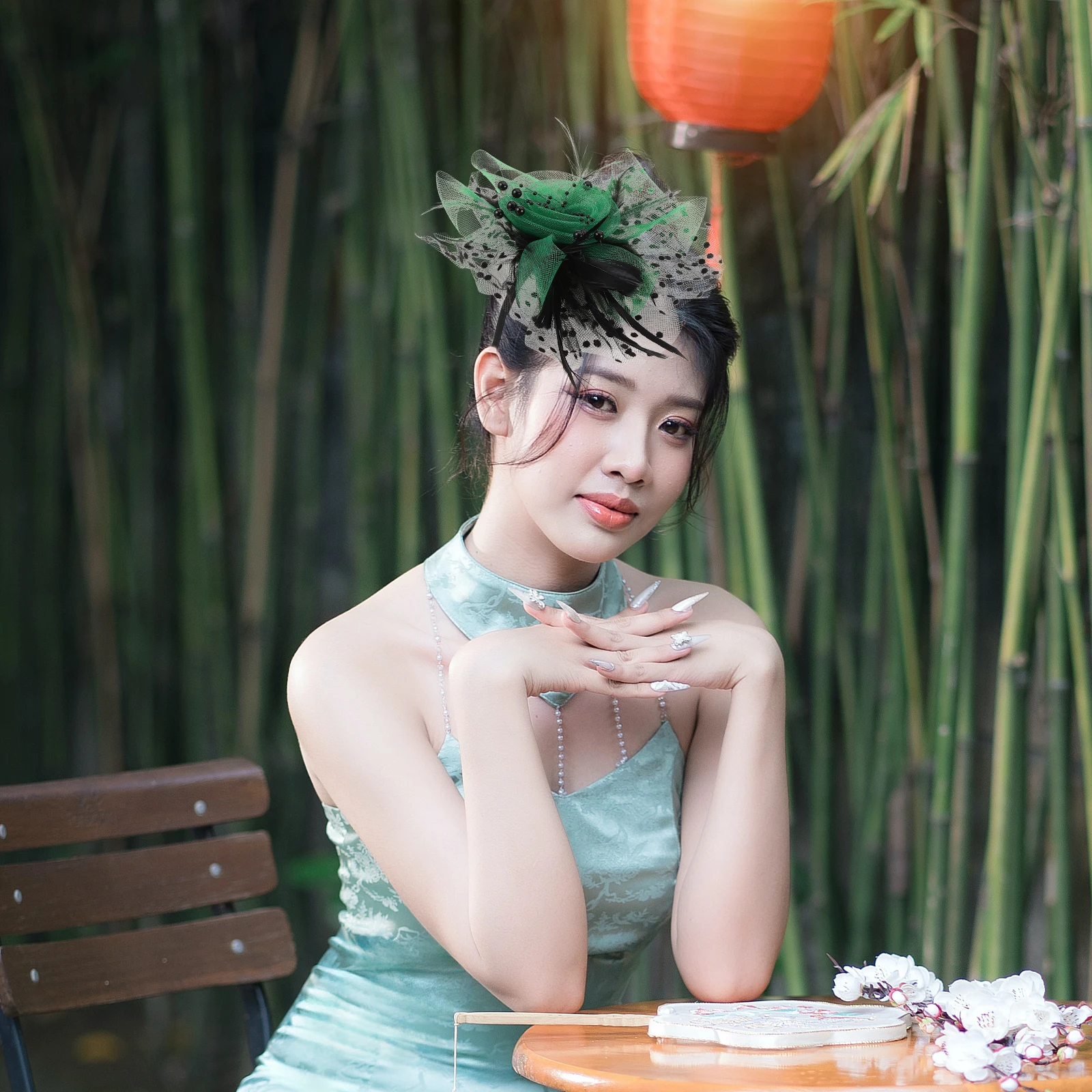 

Color-blocked Mesh Flower Bridal Headdress Headband Clip Fascinator Artificial Women Tea Party Hat Wedding Banquet