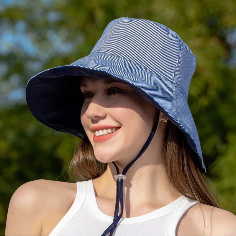 

Hat Brim Women Summer Sun Protection Beach Reversible String Cap Outdoor Accessory For Fishing Holiday Sports Climbing