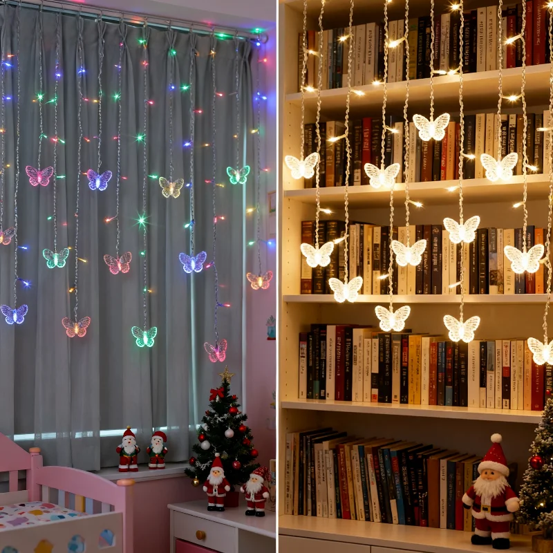 سلسلة إضاءة لتزيين فناء شجرة عيد الميلاد LED، أضواء جو الحفلات الاحتفالية للإبداع، أشكال نجمة مخروطية الثلج على شكل ندفة الثلج