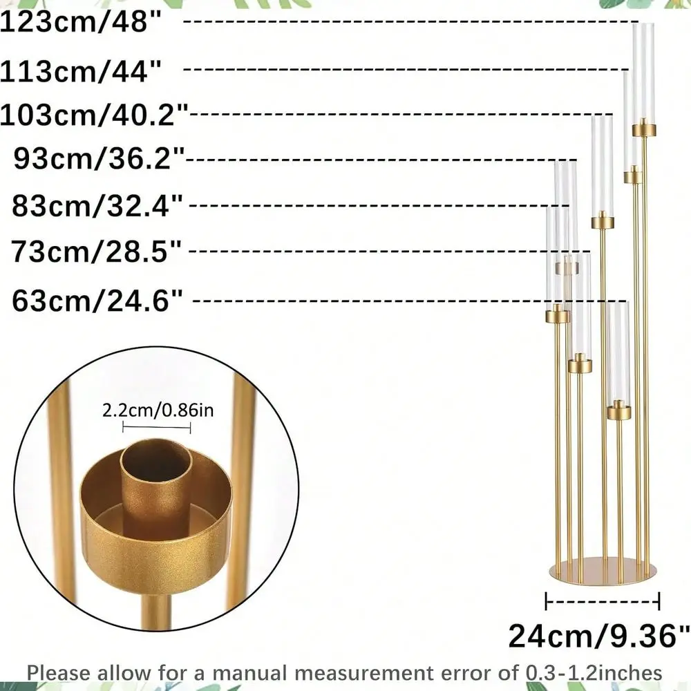 48inch Gold Floor Candle Holders For Wedding,Metal 7 Arm Candelabra For Table Centerpiece,Candle Holder With Acrylic Lampshade