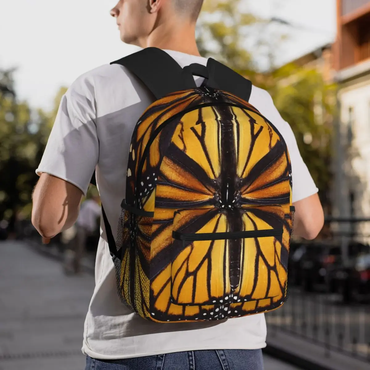 Monarch Butterfly Wing Orange Wings And Golden Backpack Daypack Large Capacity Children BookBag School Bag Shoulder Bags