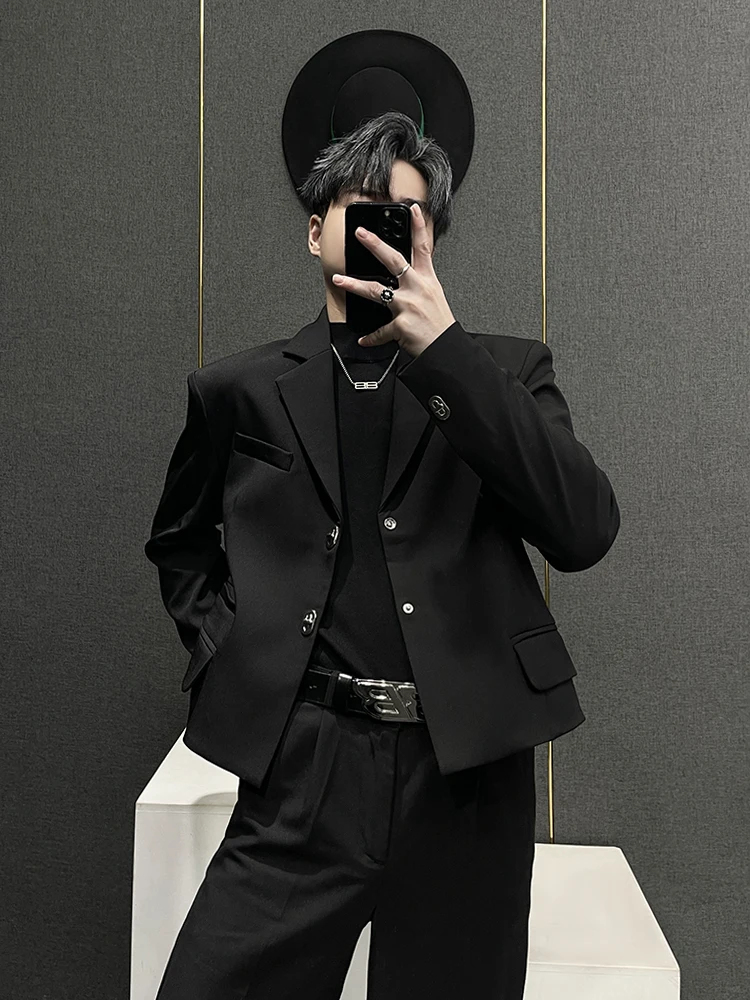 

Мужской повседневный пиджак свободного кроя с короткими подплечниками, модный корейский стиль, однотонный, с длинным рукавом, весна-осень 2025, новая коллекция