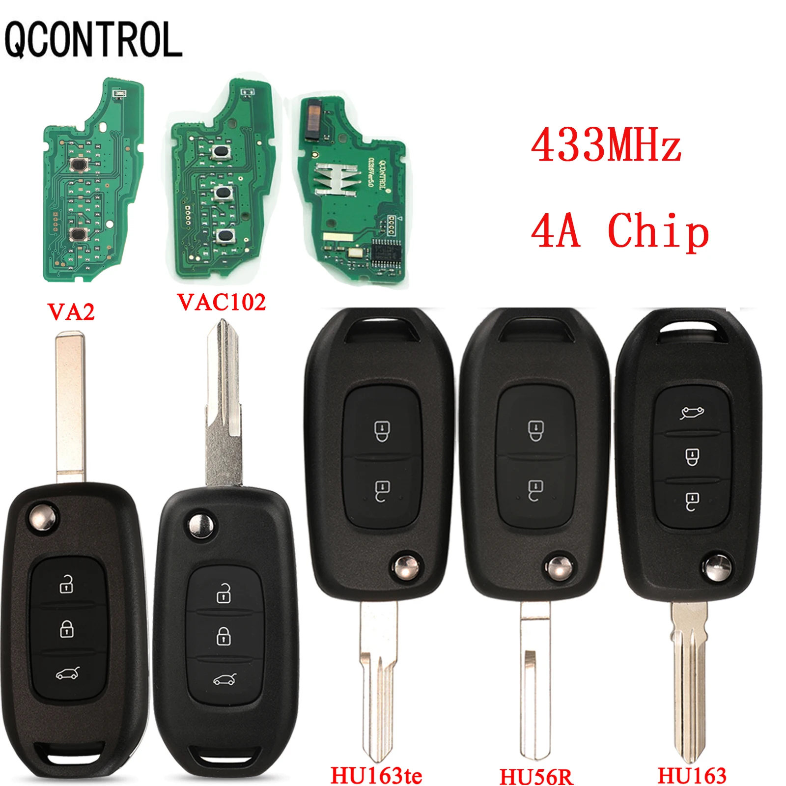 

QCONTROL 2/3 Button Flip Remote Car Key 433MHz 4A Chip For Renault Dacia Logan 2 Kadjar Captur Megane 3 Symbol Sandero 2 Duster